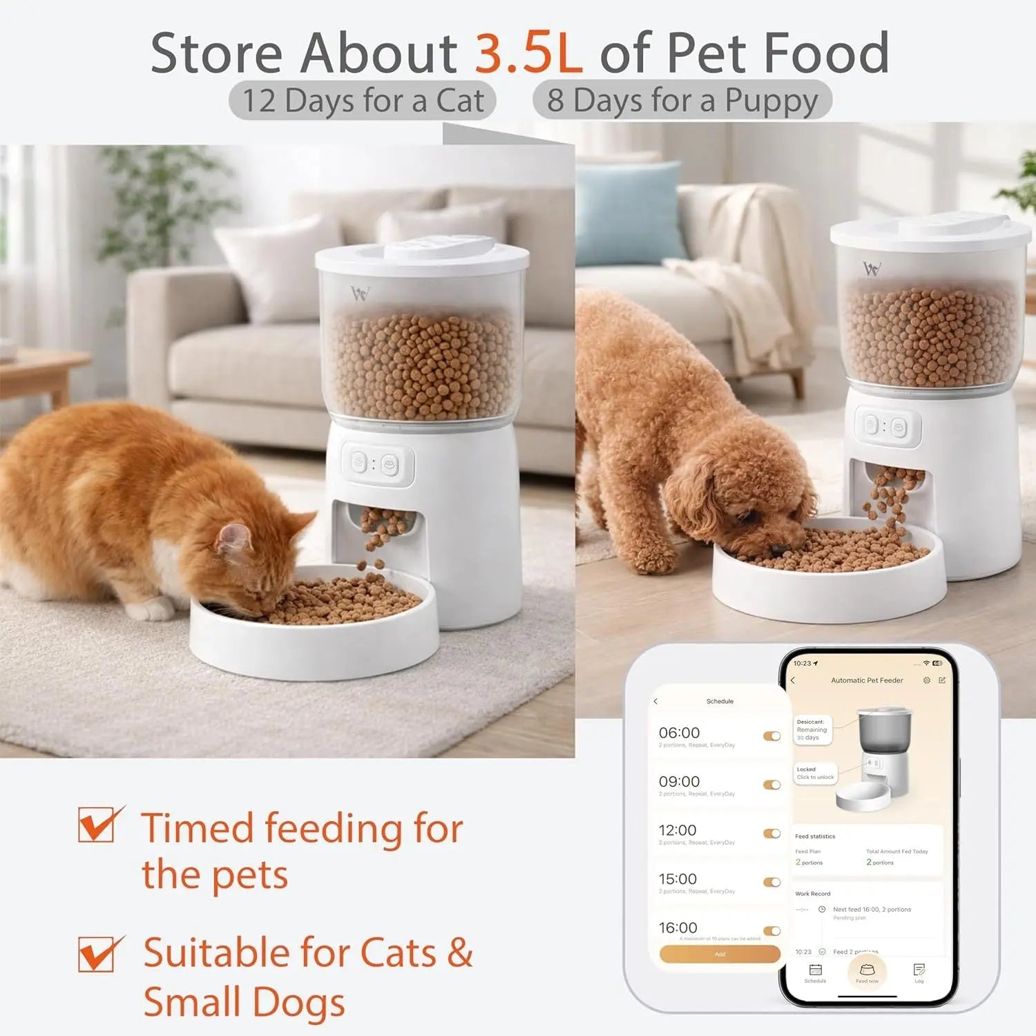 Waithem Wi-Fi Automatic Cat Feeder, Timed Dry Food Dispenser, App-Programmable Portion Control, Up To 10 Meals Per Day, Dual Power Supply, Suitable For Cats And Small Dogs Mostfocusedwholesale