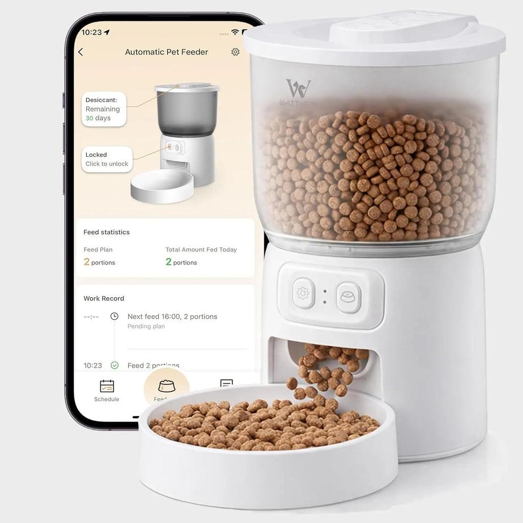 Waithem Wi-Fi Automatic Cat Feeder, Timed Dry Food Dispenser, App-Programmable Portion Control, Up To 10 Meals Per Day, Dual Power Supply, Suitable For Cats And Small Dogs Mostfocusedwholesale