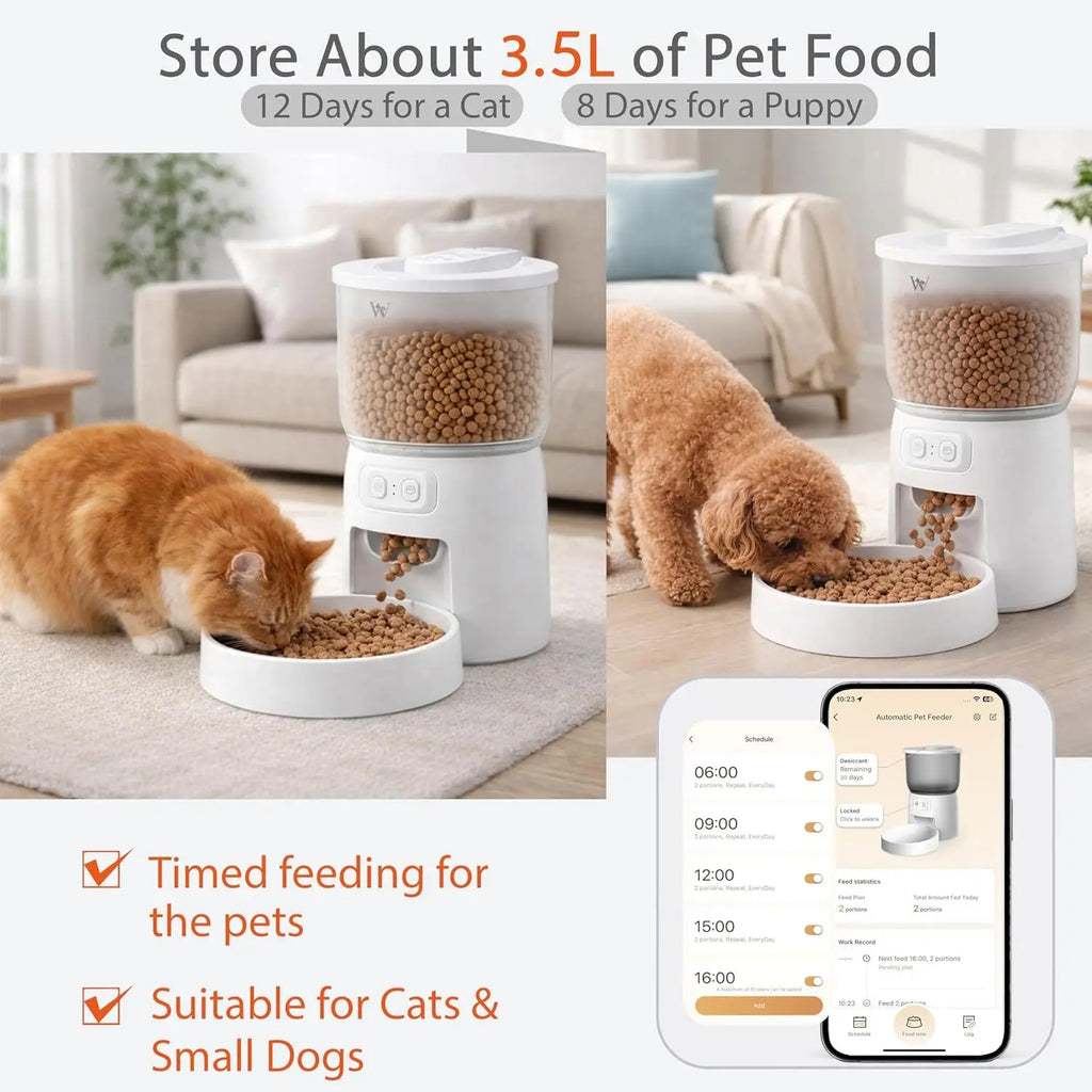 Waithem Wi-Fi Automatic Cat Feeder, Timed Dry Food Dispenser, App-Programmable Portion Control, Up To 10 Meals Per Day, Dual Power Supply, Suitable For Cats And Small Dogs Mostfocusedwholesale